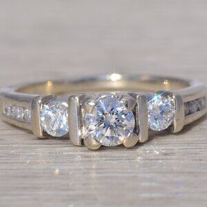 Natural Three Diamond Engagement Ring in White Gold